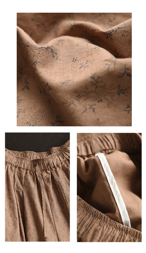 Quần baggy linen lưng thun in hoa liti ống rộng - NU10389