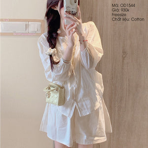 Bộ đồ gồm áo sơ mi dài tay cổ tròn và quần sooc - OD1544