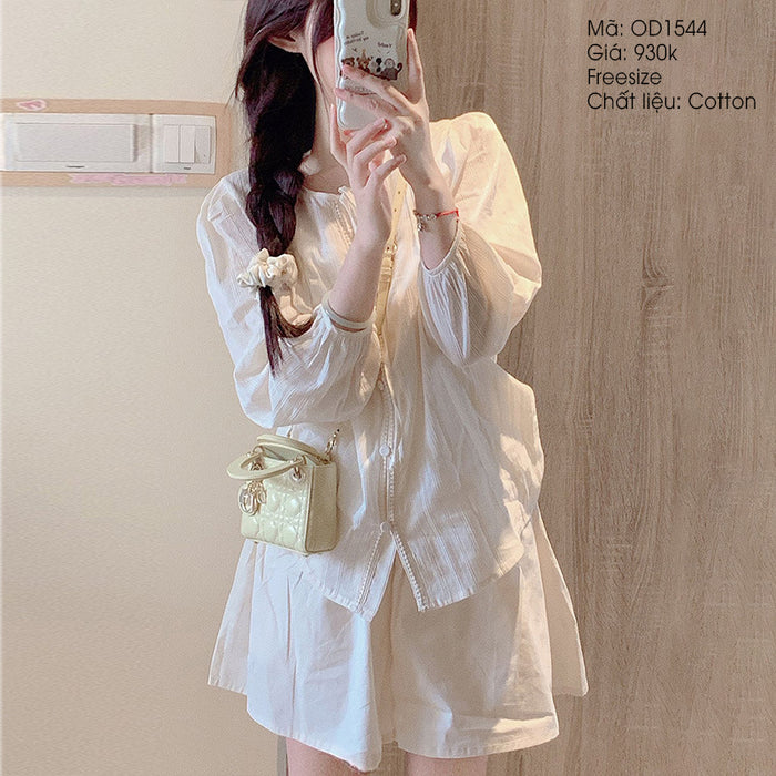 Bộ đồ gồm áo sơ mi dài tay cổ tròn và quần sooc - OD1544
