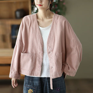 Áo khoác nhung retro dài tay cổ V cánh dơi - NU9372