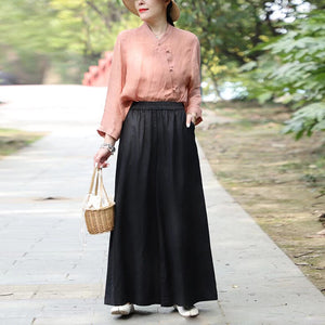 Quần baggy linen lưng thun ống rộng túi chéo - NU9825