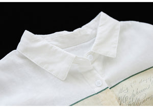 Áo sơ mi linen ngắn tay cổ đức in hoa loa kèn - NU8806