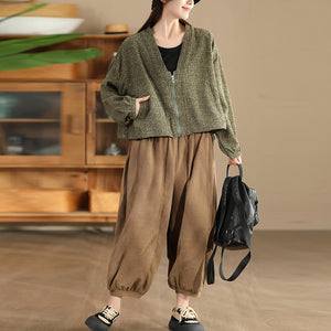 Quần baggy nhung lưng thun ống rộng bo gấu - Q087