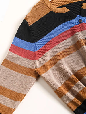 Áo khoác len đan cardigan dài tay cổ tròn kẻ sọc cầu vồng - NU9313