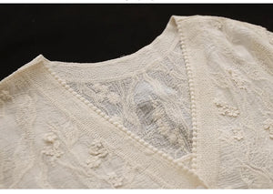 Áo khoác cardigan retro ngắn tay cổ V thêu hoa văn - NU8870