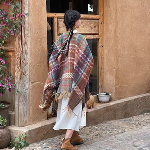 Áo khoác len cardigan kiểu khăn choàng hoa văn retro - NU9453