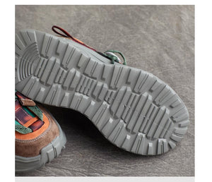 Giày da Sneaker retro sắc màu cột dây để bằng - OD1986