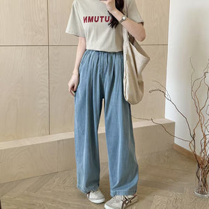 Quần baggy denim lưng thun ống đứng hai túi chéo - Q141