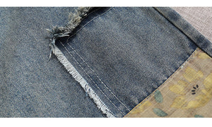 Chân váy denim lưng thun túi phối vải hoa - NU10103