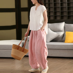 Áo sơ mi linen sát nách cổ trái tim một túi - A806