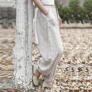 Quần baggy linen lưng thun dây rút túi vuông bo gấu - NU9794