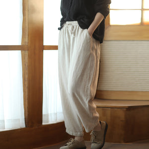 Quần baggy linen lưng thun dây rút ống côn - Q204