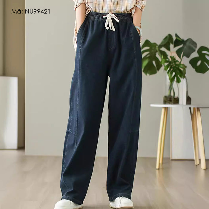 Quần baggy denim lưng thun ống đứng một túi sau - NU9942
