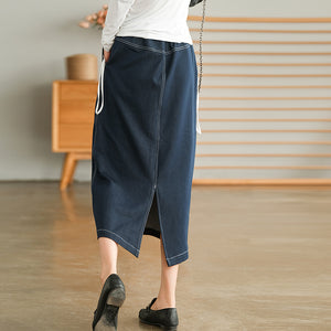 Chân váy denim lưng thun túi vuông chạy chỉ nổi - NU9661
