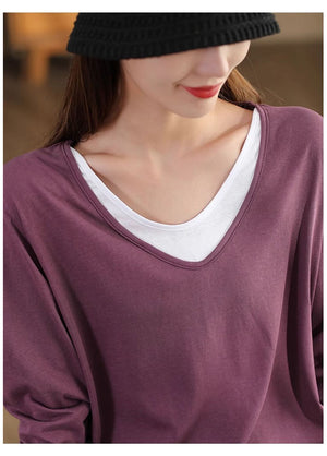 Áo T-shirt dài tay cổ V eo kiểu may bo - A172