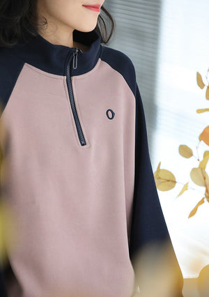 Áo T-shirt nỉ dài tay lệch mạu cổ đứng khóa kéo - NU9474