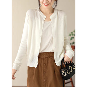 Áo khoác cardigan len đan dài tay cổ tròn đơn sắc - NU9355