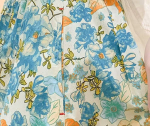 Chân váy linen lưng thun hai túi in hoa lá retro - V080
