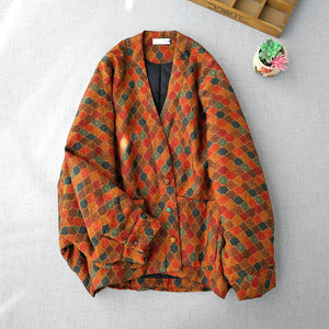 Áo khoác retro dài tay cổ V hoa văn đuôi công - NU9391