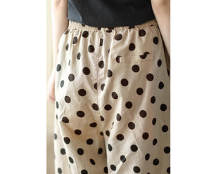Quần baggy linen lưng thun ống xếp ly chấm bi - NU8971