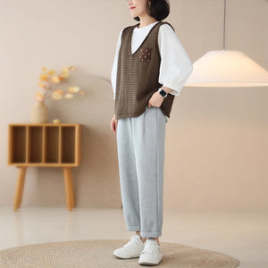 Áo len đan retro sát nách cổ V một túi nhỏ - NU9196