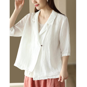 Áo khoác cardigan linen ngắn tay cổ vest một khuy cài - NU8922