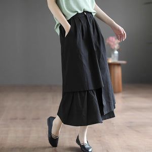 Chân váy linen lưng cao khuy cài kiểu xếp tầng - NU8951