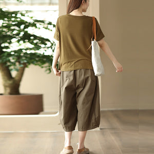 Quần baggy lửng lưng thun ống rộng gân nổi - NU10008