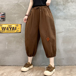 Quần baggy lửng lưng thun may xếp miếng vá - NU10086