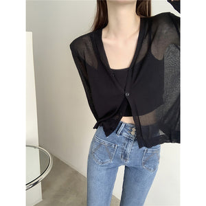 Áo khoác cardigan len dệt kim dài tay cổ V bốn khuy - NU9114