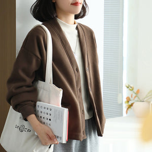 Áo khoác cardigan dài tay cổ V hai túi - A403