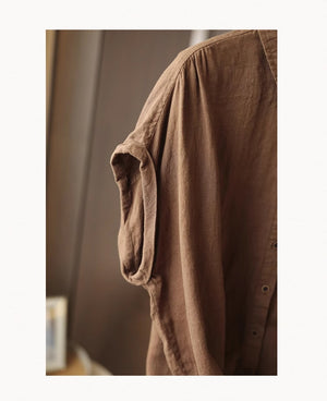 Áo sơ mi linen sát nách cổ đức đơn sắc vạt dây rút - NU8980