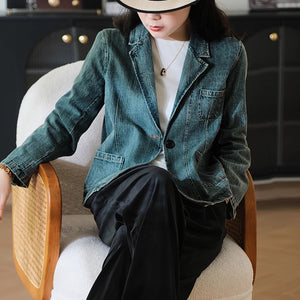 Áo khoác denim dài tay cổ vest một khuy - NU9223