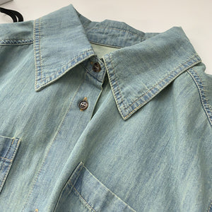 Áo sơ mi denim ngắn tay cổ thủy thủ hai túi vuông - NU8823