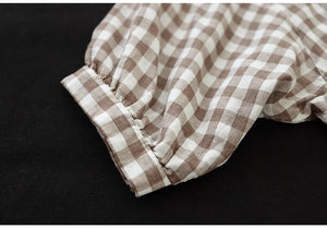 Áo T-shirt linen ngắn tay cổ đứng kẻ caro - NU8992