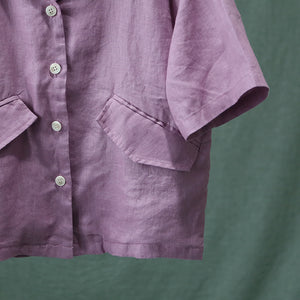 Áo sơ mi linen ngắn tay cổ vest hai túi chéo có nắp - NU8822
