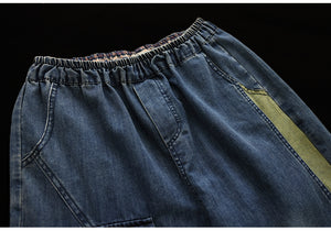 Quần baggy denim vệt màu lưng thun một túi kiểu - NU8707