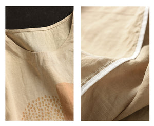Áo T-shirt linen ngắn tay cổ tròn in hình học form rộng - NU10504
