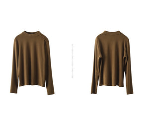 Áo T-shirt dài tay cổ tròn tròn đơn sắc khuy cầu vai - NU9199