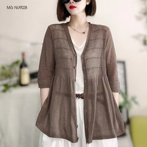 Áo khoác cardigan dệt kim ngắn tay cổ V form dài - NU9021