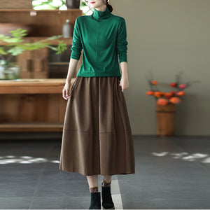 Chân váy lưng thun hai túi chéo một màu - V058