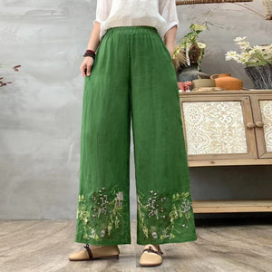 Quần baggy linen lưng thun ống rộng thêu tranh - Q151