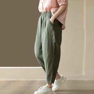 Quần baggy linen lưng thun hai túi chéo khuy cài - NU9065