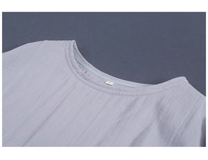 Đầm liền linen ngắn tay cổ tròn eo xếp ly đơn sắc - NU9038