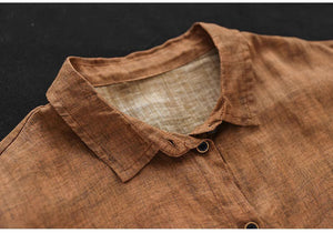 Áo sơ mi linen ngắn tay cổ đức túi vuông - NU9812