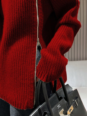 Áo khoác len cashmere dài tay cổ lọ khóa kéo bên hông - NU9535