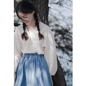 Chân váy denim retro lưng thun chữ A - NU9970