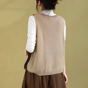 Áo khoác len gile sát nách cổ V hai túi mảng màu - NU9212