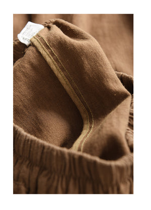 Quần baggy linen lửng lưng thun ống rộng bo gấu - Q005