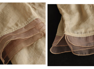 Áo sơ mi organza ngắn tay cổ tròn thêu hoa lá - A010